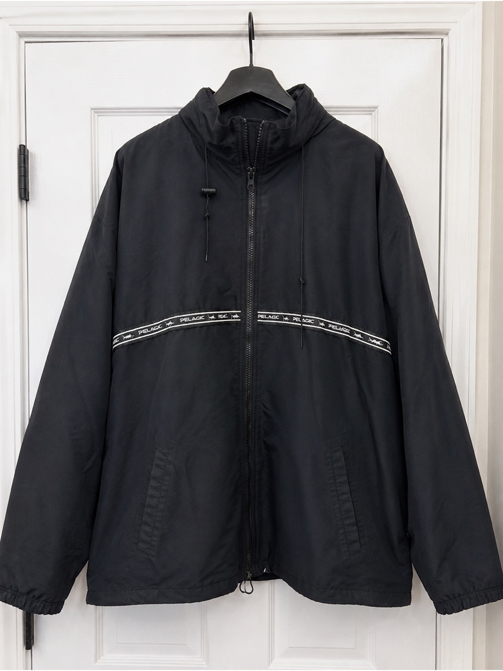 Pelagic Black Hooded Windbreaker Jacket with Logo Trim